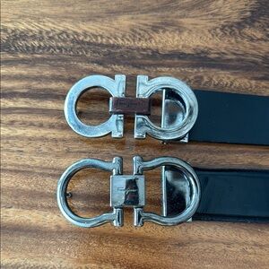 Salvatore Ferragamo Gancinj men’s Black Leather Belt with silver buckle (two)